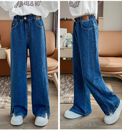 Blugi Copii Fete Toamna Nou 2022 Pantaloni drepti largi pentru copii 12 13 14 ani Albastru Adolescent Scoala Copii Pantaloni casual din denim