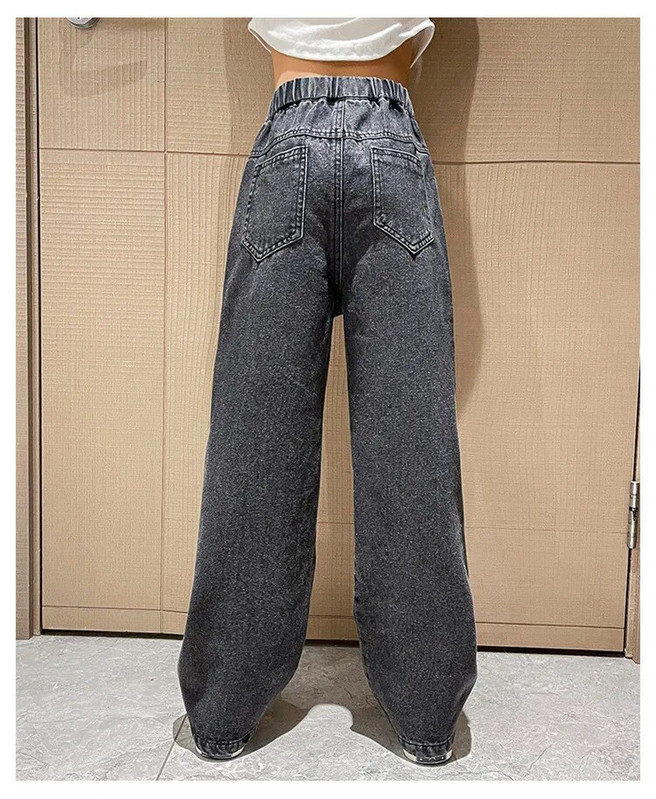 Blugi Copii Fete Toamna Nou 2022 Pantaloni drepti largi pentru copii 12 13 14 ani Albastru Adolescent Scoala Copii Pantaloni casual din denim