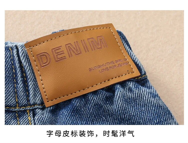 Blugi Copii Fete Toamna Nou 2022 Pantaloni drepti largi pentru copii 12 13 14 ani Albastru Adolescent Scoala Copii Pantaloni casual din denim