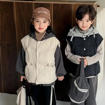 Παιδικό χειμωνιάτικο γιλέκο 2023 Φθινόπωρο Νέο Κορεάτικο γιλέκο για κορίτσια Μπεζ Μασίφ Ζεστό Παχύ Φορέστε Πάπια Γιλέκο Βρεφικά Κορυφαία Ρούχα