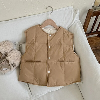 Παιδικό χειμωνιάτικο γιλέκο 2023 Φθινόπωρο Νέο Κορεάτικο γιλέκο για κορίτσια Μπεζ Μασίφ Ζεστό Παχύ Φορέστε Πάπια Γιλέκο Βρεφικά Κορυφαία Ρούχα