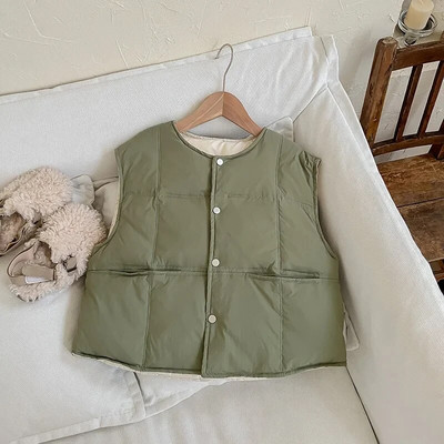 Παιδικό χειμωνιάτικο γιλέκο 2023 Φθινόπωρο Νέο Κορεάτικο γιλέκο για κορίτσια Μπεζ Μασίφ Ζεστό Παχύ Φορέστε Πάπια Γιλέκο Βρεφικά Κορυφαία Ρούχα