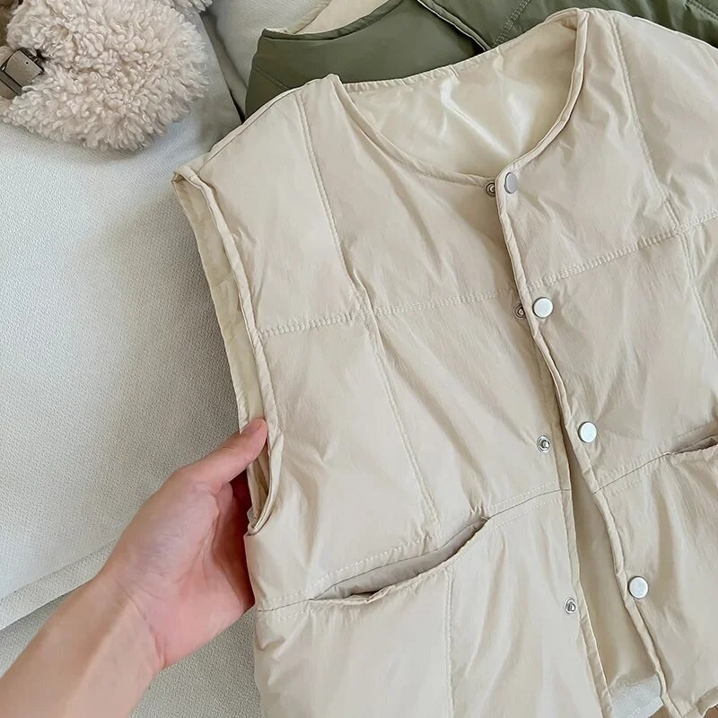 Παιδικό χειμωνιάτικο γιλέκο 2023 Φθινόπωρο Νέο Κορεάτικο γιλέκο για κορίτσια Μπεζ Μασίφ Ζεστό Παχύ Φορέστε Πάπια Γιλέκο Βρεφικά Κορυφαία Ρούχα
