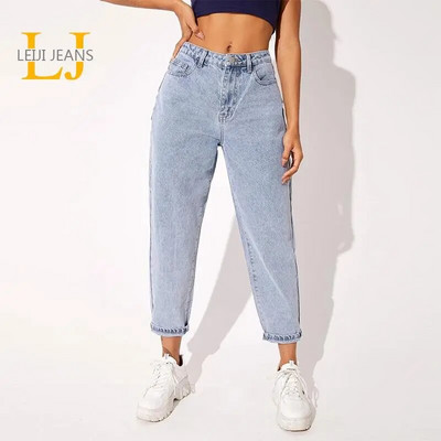 Women`s Ankle Jeans 2023 Stretchy High Waist Plus Size Jeans Loose Light Washing Cropped Lady Denim Pants 6XL Mom Harem Jeans