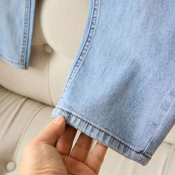 Нови S-5xl широки прави панталони с висока талия, дамски широки дънки, пролет, есен, джоб с копчета, корейски модни улични дънкови панталони