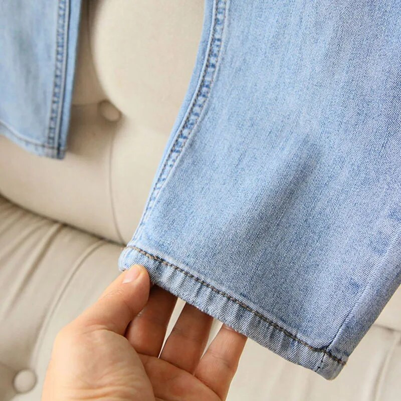 Nou S-5xl Pantaloni drepți largi cu talie înaltă pentru femeie, primăvară, toamnă, buzunar cu nasturi, blugi largi, moda coreeană, pantaloni din denim