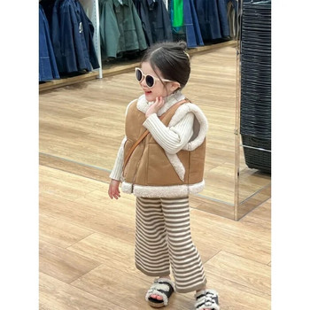 Παιδικά ρούχα Παιδικά ρούχα χειμώνας 2023 Νέο μοντέρνο κορεάτικο γιλέκο για κορίτσια ρετρό μόδα αρνίσιο μαλλί Ζεστό καθημερινό απλό παλτό