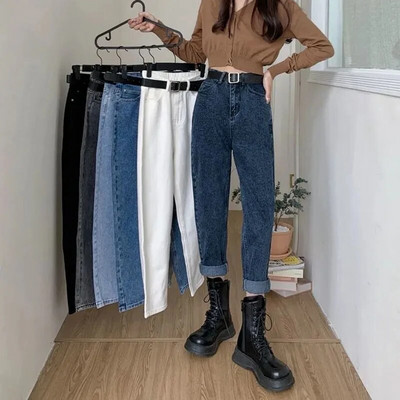 2023 New High Waist Women`s Jeans Autumn Winter Korean Style Washed Cotton Denim Trousers Ladies Casual Loose Cowboy Harem Pants