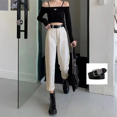 2023. aasta uued kõrge vöökohaga naiste teksad, sügistalvised Korea stiilis pestud puuvillased teksapüksid, naiste vabad vabad kauboihaaremipüksid