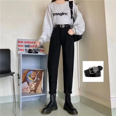 2023. aasta uued kõrge vöökohaga naiste teksad, sügistalvised Korea stiilis pestud puuvillased teksapüksid, naiste vabad vabad kauboihaaremipüksid