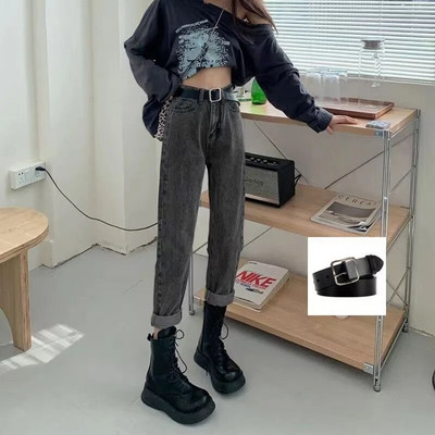 2023. aasta uued kõrge vöökohaga naiste teksad, sügistalvised Korea stiilis pestud puuvillased teksapüksid, naiste vabad vabad kauboihaaremipüksid