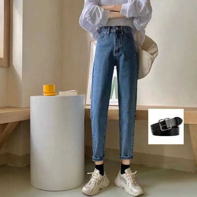 2023. aasta uued kõrge vöökohaga naiste teksad, sügistalvised Korea stiilis pestud puuvillased teksapüksid, naiste vabad vabad kauboihaaremipüksid