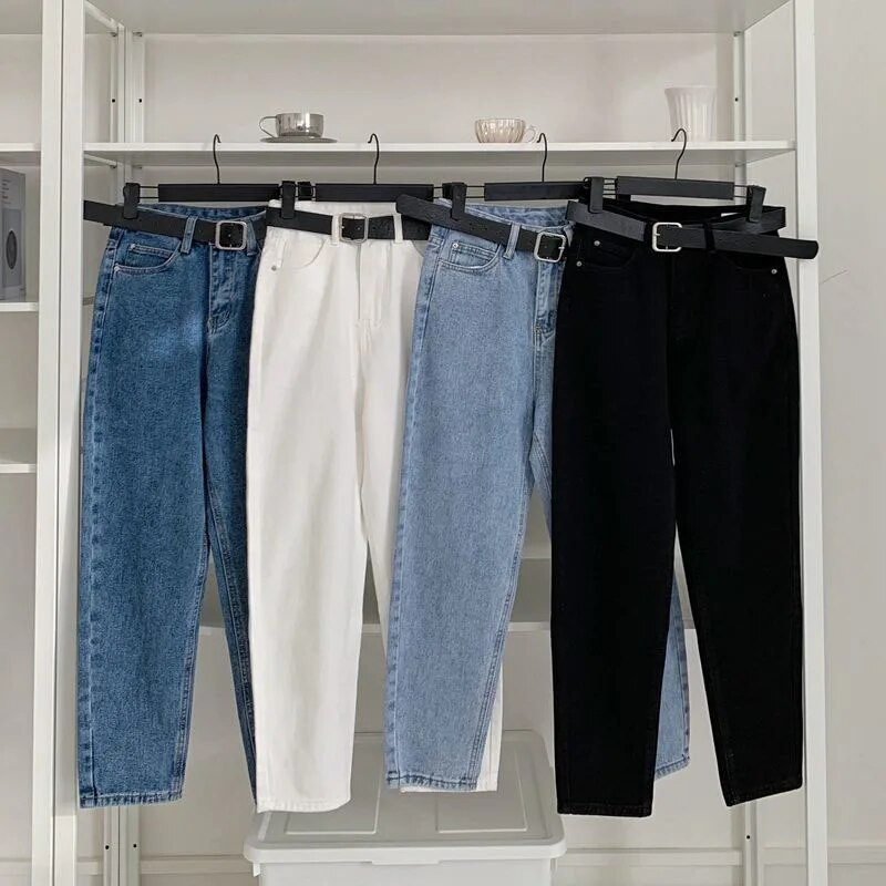 2023. aasta uued kõrge vöökohaga naiste teksad, sügistalvised Korea stiilis pestud puuvillased teksapüksid, naiste vabad vabad kauboihaaremipüksid