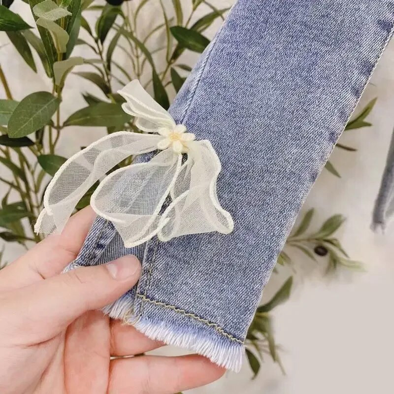 Lányok Farmer 2022. tavaszi ősz Új divat Gyermekfarmer Bowknot Farmer nadrágok Leggings Gyermekruházat Lányok2 4 6 T