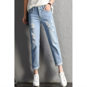 2024 Модни нови дамски дънки със средна талия Boyfriend с големи скъсани дупки Ежедневни дънкови панталони от High Street Секси ретро дънки тип молив y2k