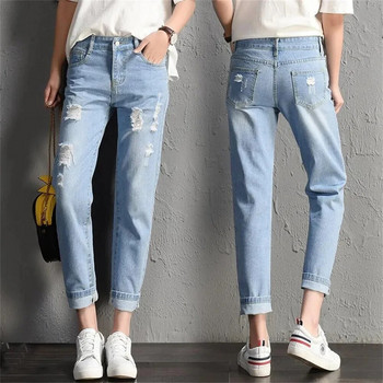 2024 Модни нови дамски дънки със средна талия Boyfriend с големи скъсани дупки Ежедневни дънкови панталони от High Street Секси ретро дънки тип молив y2k