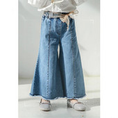 Lányok divat Tavaszi őszi Farmer Gyermekek Fűzős Retro Flare nadrágok Farmer nadrágok Baby Girl Cotton Princess Trend Farmer 2-7 Y