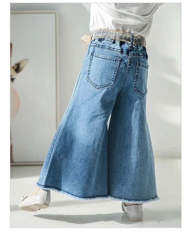 Lányok divat Tavaszi őszi Farmer Gyermekek Fűzős Retro Flare nadrágok Farmer nadrágok Baby Girl Cotton Princess Trend Farmer 2-7 Y