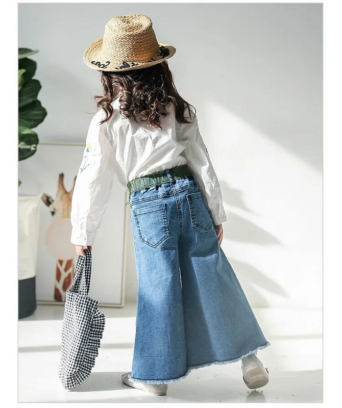 Lányok divat Tavaszi őszi Farmer Gyermekek Fűzős Retro Flare nadrágok Farmer nadrágok Baby Girl Cotton Princess Trend Farmer 2-7 Y