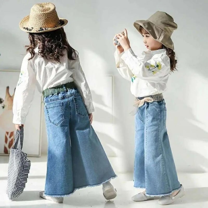 Lányok divat Tavaszi őszi Farmer Gyermekek Fűzős Retro Flare nadrágok Farmer nadrágok Baby Girl Cotton Princess Trend Farmer 2-7 Y