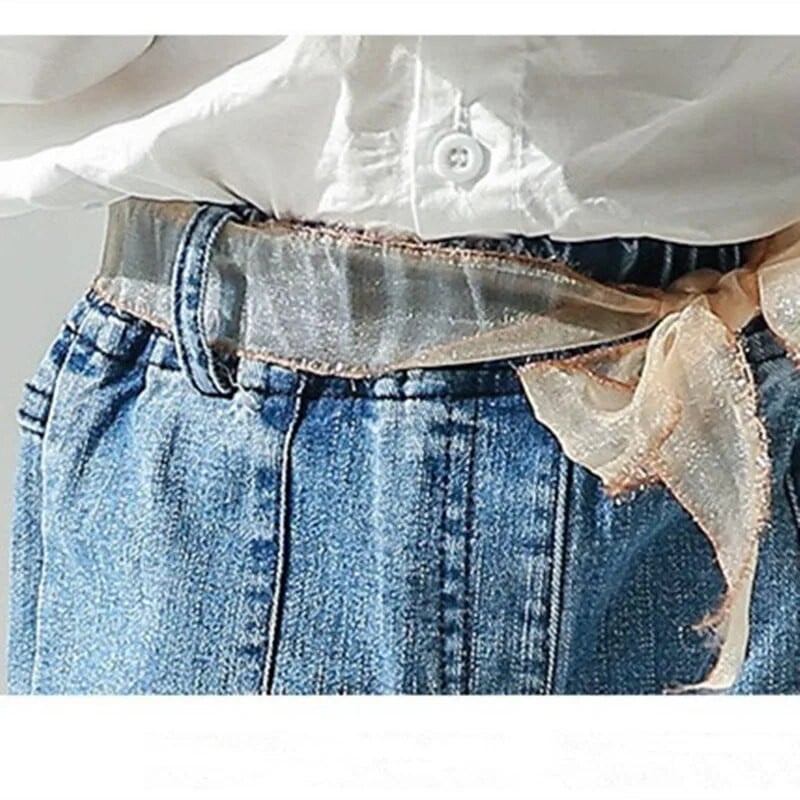 Lányok divat Tavaszi őszi Farmer Gyermekek Fűzős Retro Flare nadrágok Farmer nadrágok Baby Girl Cotton Princess Trend Farmer 2-7 Y