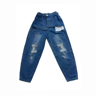 Primăvară Toamnă Blugi Fete Pantaloni Denim Bebeluși Pantaloni Copii Pantaloni Adolescenți Haine pentru copii Buzunar neregulat Orificiu rupt 5-14A
