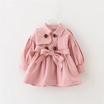 Палто за момиченце 2 цвята Яке за бебета Модно бебешко палто с колан Памук Есен Пролет Дрехи за момиченца Плътен цвят