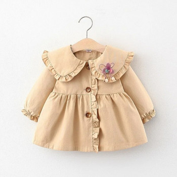 Палто за момиченце 2 цвята Яке за бебета Модно бебешко палто с колан Памук Есен Пролет Дрехи за момиченца Плътен цвят