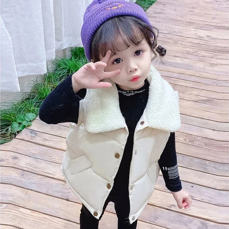 Băieți Fete Guler de blană Vestă din bumbac Toamnă Iarnă Copii Îngroșați Vestă caldă Îmbrăcăminte exterioară la modă Vestă cu rever