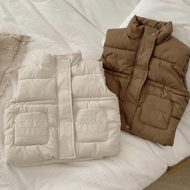 Vestă de iarnă de modă pentru bebeluși băieți fetiță, căptușită din bumbac, vestă pentru copii mici, culoare solidă, haine calde groase pentru bebeluși 2-10 ani