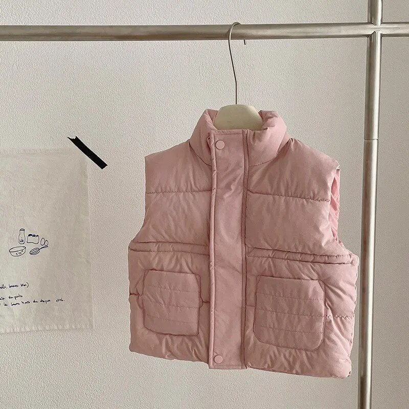 Vestă de iarnă de modă pentru bebeluși băieți fetiță, căptușită din bumbac, vestă pentru copii mici, culoare solidă, haine calde groase pentru bebeluși 2-10 ani