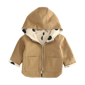 Βρεφικά μπουφάν για κοριτσάκια 2021 Άνοιξη φθινόπωρο Διπλό τύπωμα πουά Αντιανεμικό μπουφάν για αγόρια Hoodie Εξωτερικά ρούχα Παιδικά ρούχα