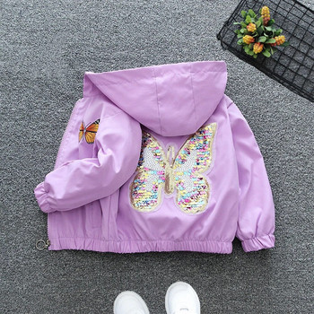Μπουφάν για κορίτσια 2023 Φθινόπωρο/Χειμώνας Νέο παιδικό παλτό με κουκούλα παγιέτα μπουφάν πεταλούδα με φερμουάρ Παιδικό μπουφάν μόδας