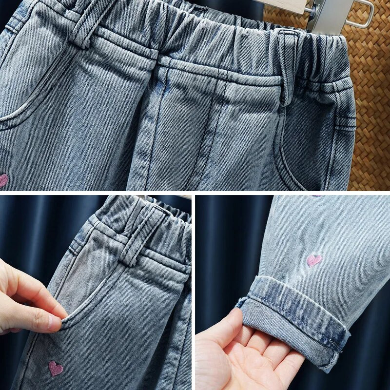 Κοριτσίστικα τζιν 2023 Καλοκαίρι New Little Kids` Thin Type Casual Παντελόνι για Παιδιά Βρεφικά Παντελόνια Άνοιξη και Φθινόπωρο