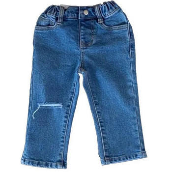 2022 Κορεάτικο στυλ Φθινόπωρο Παιδικό αγόρι Τζιν Τζιν Μπλε τρύπα ίσιο πόδι Παντελόνι μέσης ελαστικό Παιδικά casual ρούχα E1098