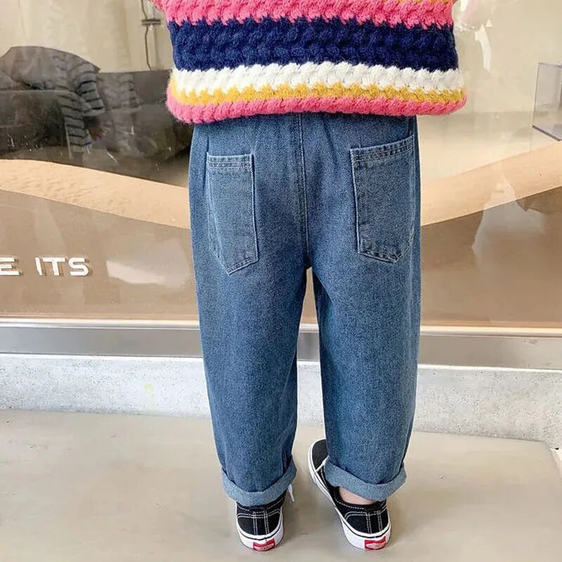 Blugi pentru fete 2022, primăvară, pantaloni pentru fetiță, mici, medii, pentru copii, ocazional, blugi cu talie medie, blugi din bumbac cu imprimeu inimă