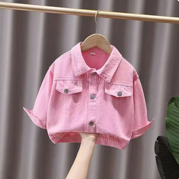 Κοριτσίστικα μπουφάν άνοιξη και φθινόπωρο 2024 Νέο παλτό Μοντέρνο κορίτσι Baby χαριτωμένο 3D μικρό λουλούδι ροζ τζιν παλτό για κορίτσια