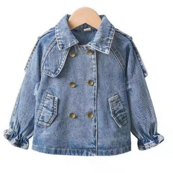 Ανοιξιάτικο και Φθινόπωρο Παιδικό τζιν μπουφάν με δαντέλα Ρούχα για κορίτσια, Casual Top 2023 Outwear Baby Windbreaker Coat 2-7