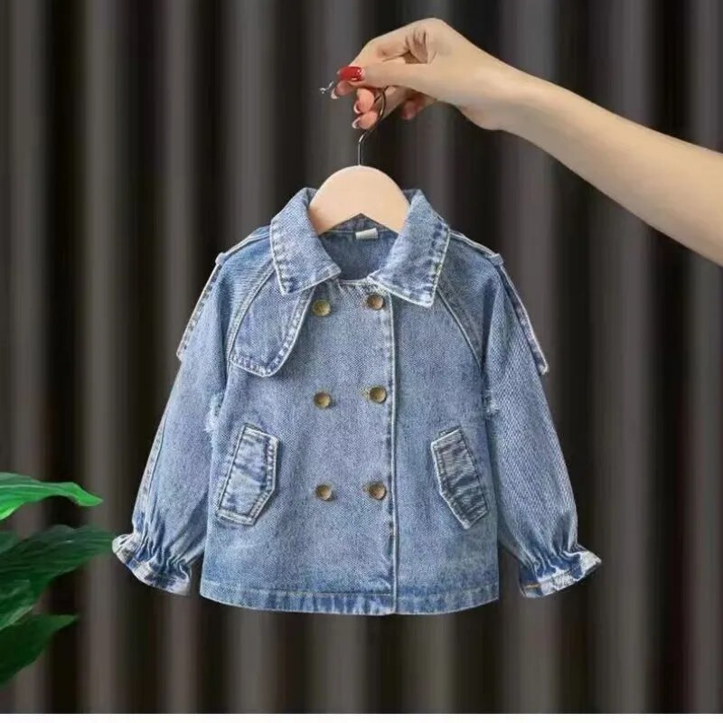 Tavaszi és őszi gyerek csipke farmer dzseki ruhák lánydivat alkalmi felső 2023 felsőruházat baba széldzseki kabát 2-7