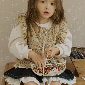 Παιδικά ρούχα για κορίτσια Flora γιλέκο 2023 Φθινόπωρο Νέο μοντέρνο κορεάτικο στιλ λουλούδι κοντό, απλό, γλυκό γιλέκο πριγκίπισσας