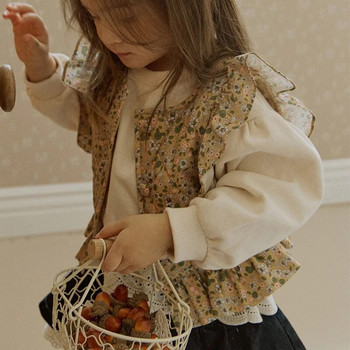 Παιδικά ρούχα για κορίτσια Flora γιλέκο 2023 Φθινόπωρο Νέο μοντέρνο κορεάτικο στιλ λουλούδι κοντό, απλό, γλυκό γιλέκο πριγκίπισσας