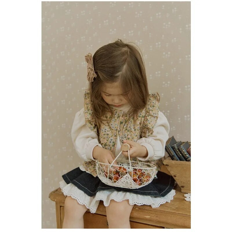 Παιδικά ρούχα για κορίτσια Flora γιλέκο 2023 Φθινόπωρο Νέο μοντέρνο κορεάτικο στιλ λουλούδι κοντό, απλό, γλυκό γιλέκο πριγκίπισσας