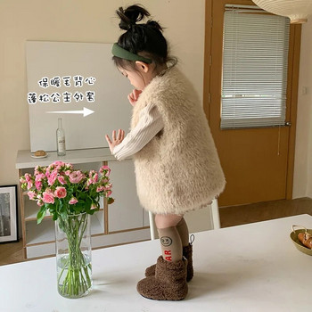 Χειμερινή μόδα μικρή πριγκίπισσα μαλακό ζεστό Λούτρινο γούνινο γιλέκο για κορίτσια χοντρά αμάνικα τεχνητό μαλλί γιλέκα ολόσωμο