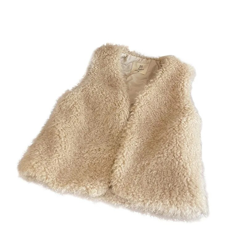 Moda de iarnă, prințesă, moale, caldă, veste din blană de pluș, pentru fete, groasă, fără mâneci, din lână artificială.