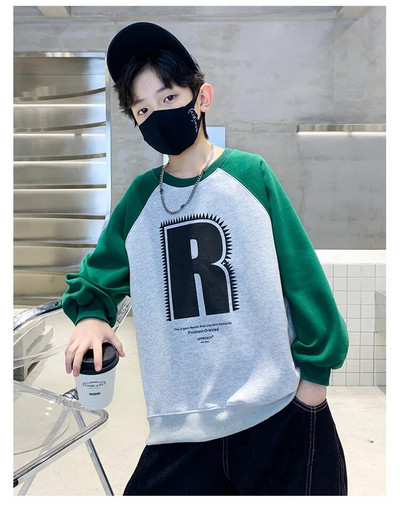 Primăvară Toamnă Băieți Bumbac Lejer contrast Alfabet Hanorac de bază școală Copii Trene Pulover Topuri Jumper pentru antrenament pentru copii 5-16 ani