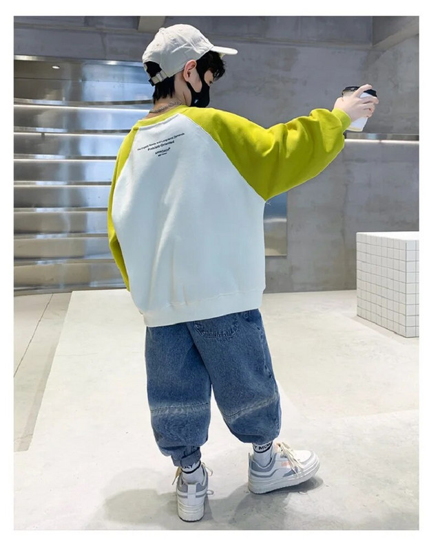 Primăvară Toamnă Băieți Bumbac Lejer contrast Alfabet Hanorac de bază școală Copii Trene Pulover Topuri Jumper pentru antrenament pentru copii 5-16 ani