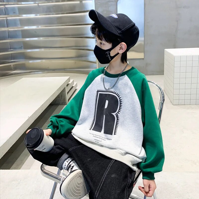 Primăvară Toamnă Băieți Bumbac Lejer contrast Alfabet Hanorac de bază școală Copii Trene Pulover Topuri Jumper pentru antrenament pentru copii 5-16 ani