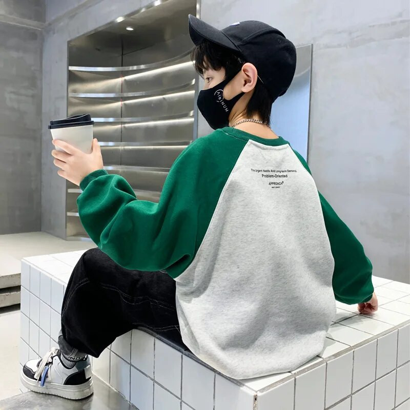 Primăvară Toamnă Băieți Bumbac Lejer contrast Alfabet Hanorac de bază școală Copii Trene Pulover Topuri Jumper pentru antrenament pentru copii 5-16 ani