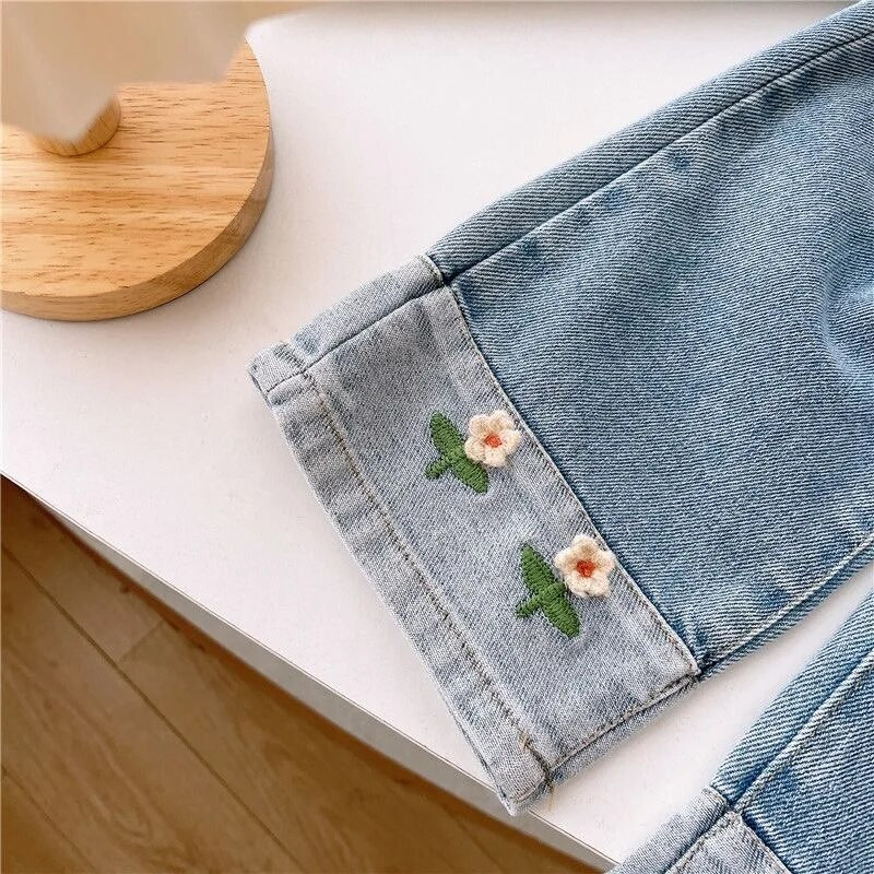 Nou-născut Moda Bebeluși Fetiță Bumbac Broderie Florală Pantaloni Larți De Jeans Sugar Copil Denim Pantaloni Denim Haine pentru bebeluși 12M-10Y