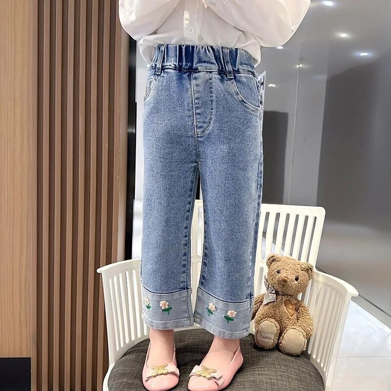 Nou-născut Moda Bebeluși Fetiță Bumbac Broderie Florală Pantaloni Larți De Jeans Sugar Copil Denim Pantaloni Denim Haine pentru bebeluși 12M-10Y
